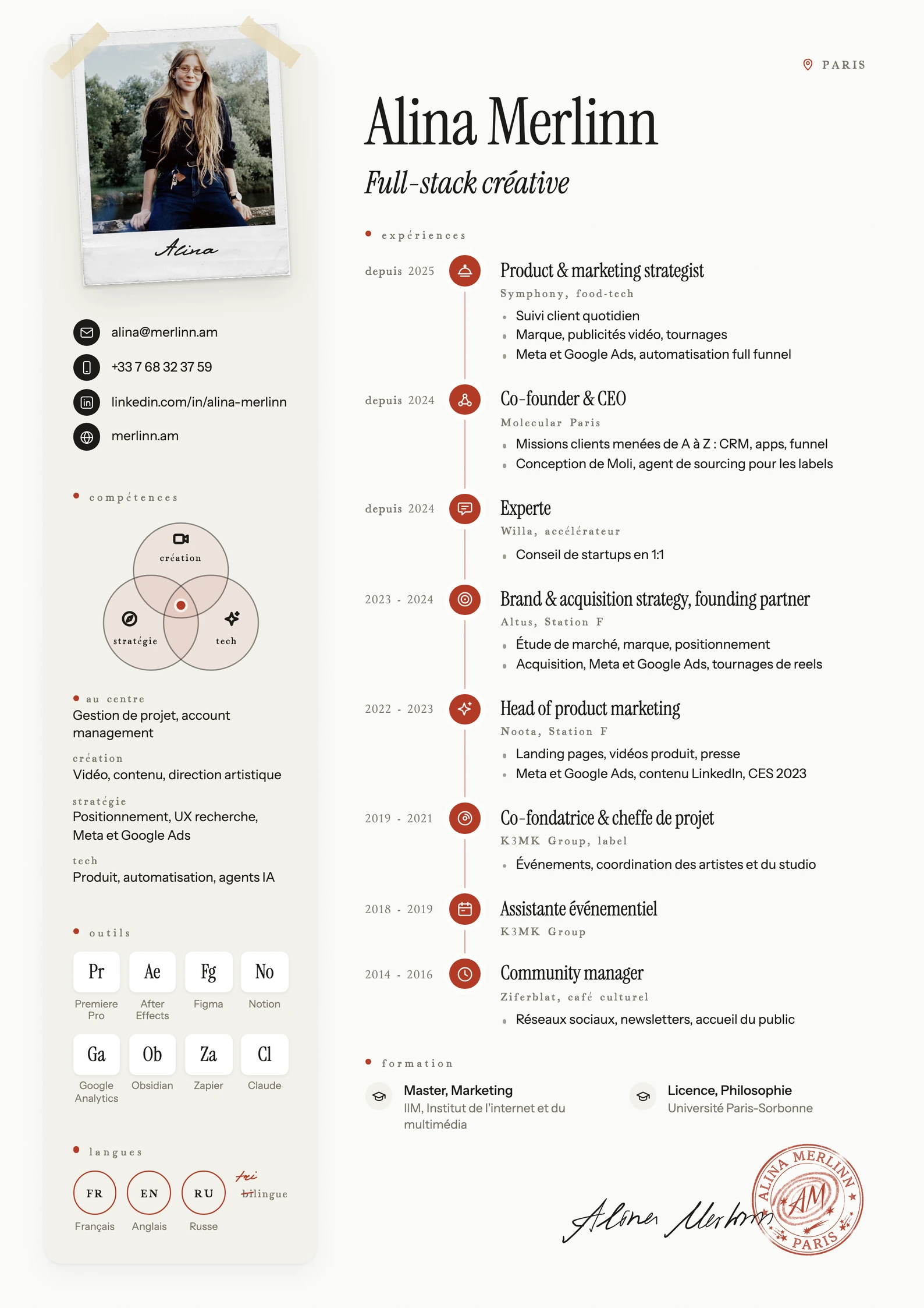 Mon CV. Le même contenu est dans le PDF à télécharger.